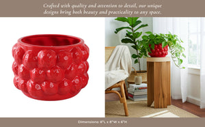 Decorative Planter - Red Ceramic Strawberry Flower, 8 in.