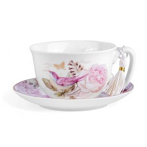 Vintage Style Birds Porcelain Cup and Saucer Set in Gift Box