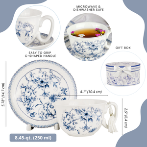 Blue Flowers Porcelain Cup and Saucer Set in Gift Box