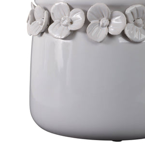 Ceramic Round Floral Applique Planter - White, 6 in.