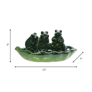 Bird Feeder - Green Ceramic Figurines on Leaf Base, 12 in.