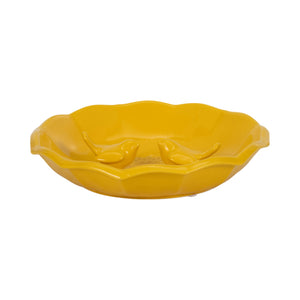 Decorative Bird Bath - Yellow Ceramic Scalloped Edge, 11 in.