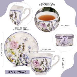 Lavender Porcelain Tea/Coffee Cup and Saucer in Gift Box