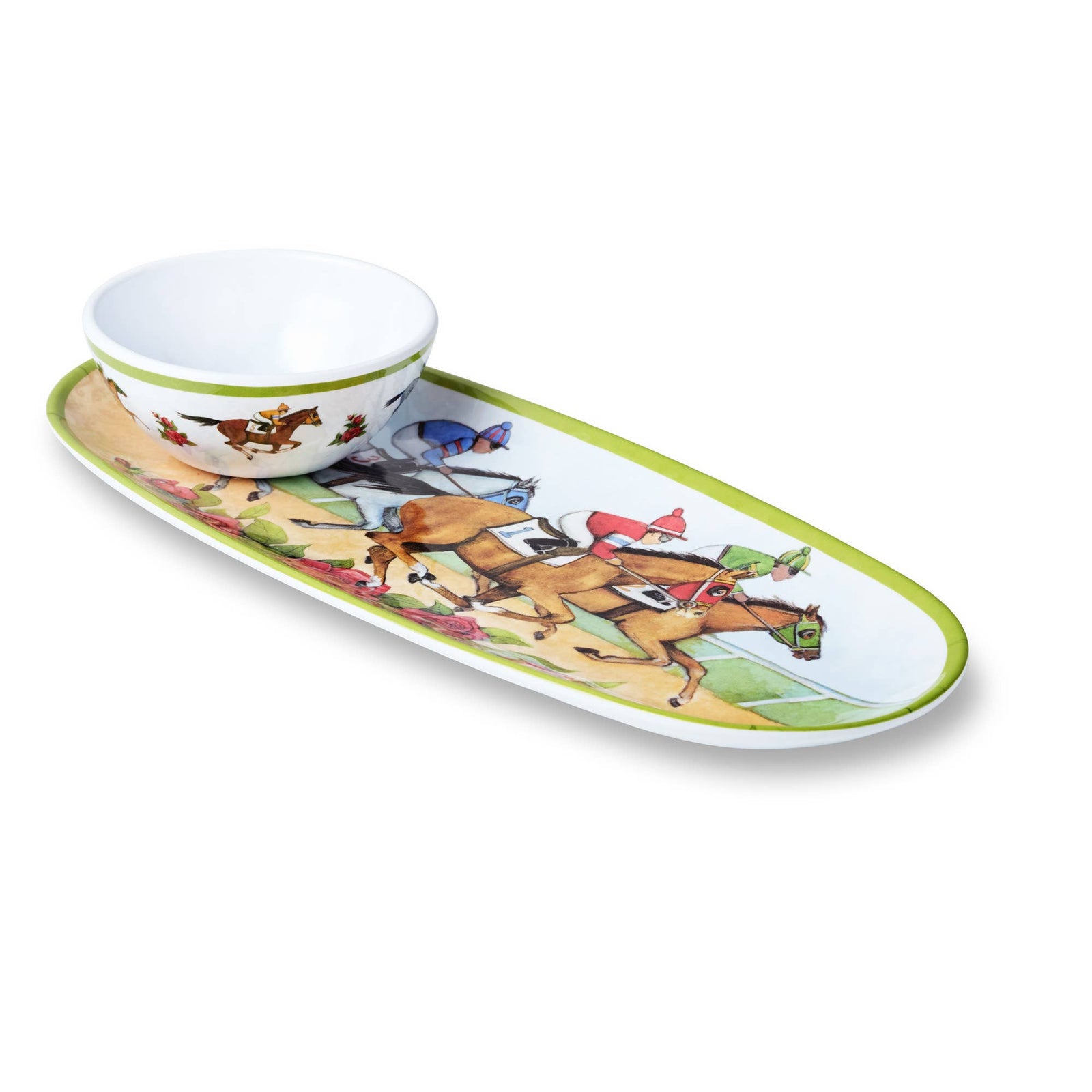 Day at the Races Oval Tray 15in x 6in with Dip Bowl