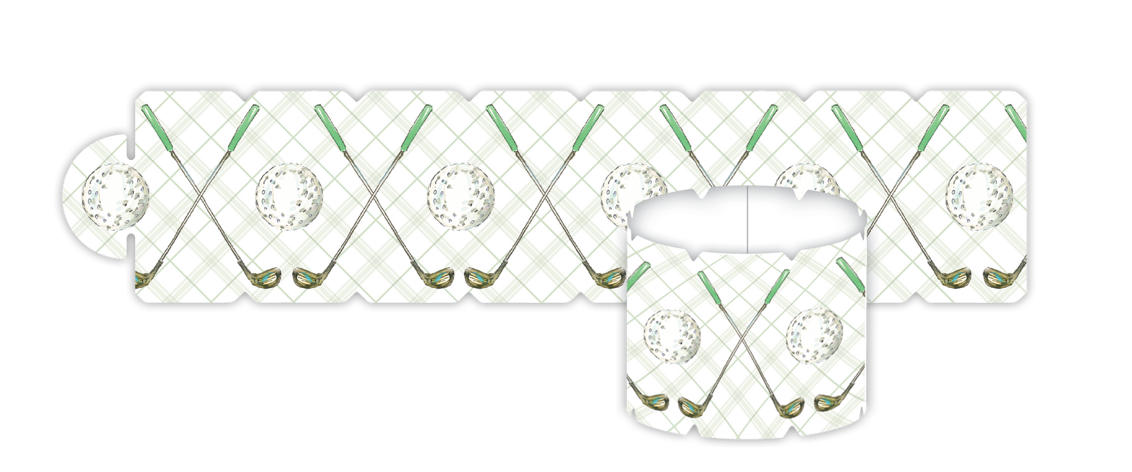 Handpainted Golf Ball and Club Pattern Green Napkin Ring