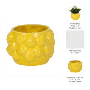 Planter Pot - Yellow Ceramic Solid Lemons Flower, 7 in.