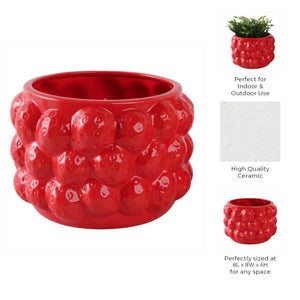 Decorative Planter - Red Ceramic Strawberry Flower, 8 in.