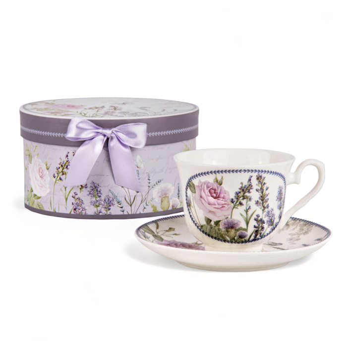 Lavender Porcelain Tea/Coffee Cup and Saucer in Gift Box