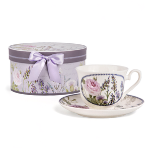 Lavender Porcelain Tea/Coffee Cup and Saucer in Gift Box