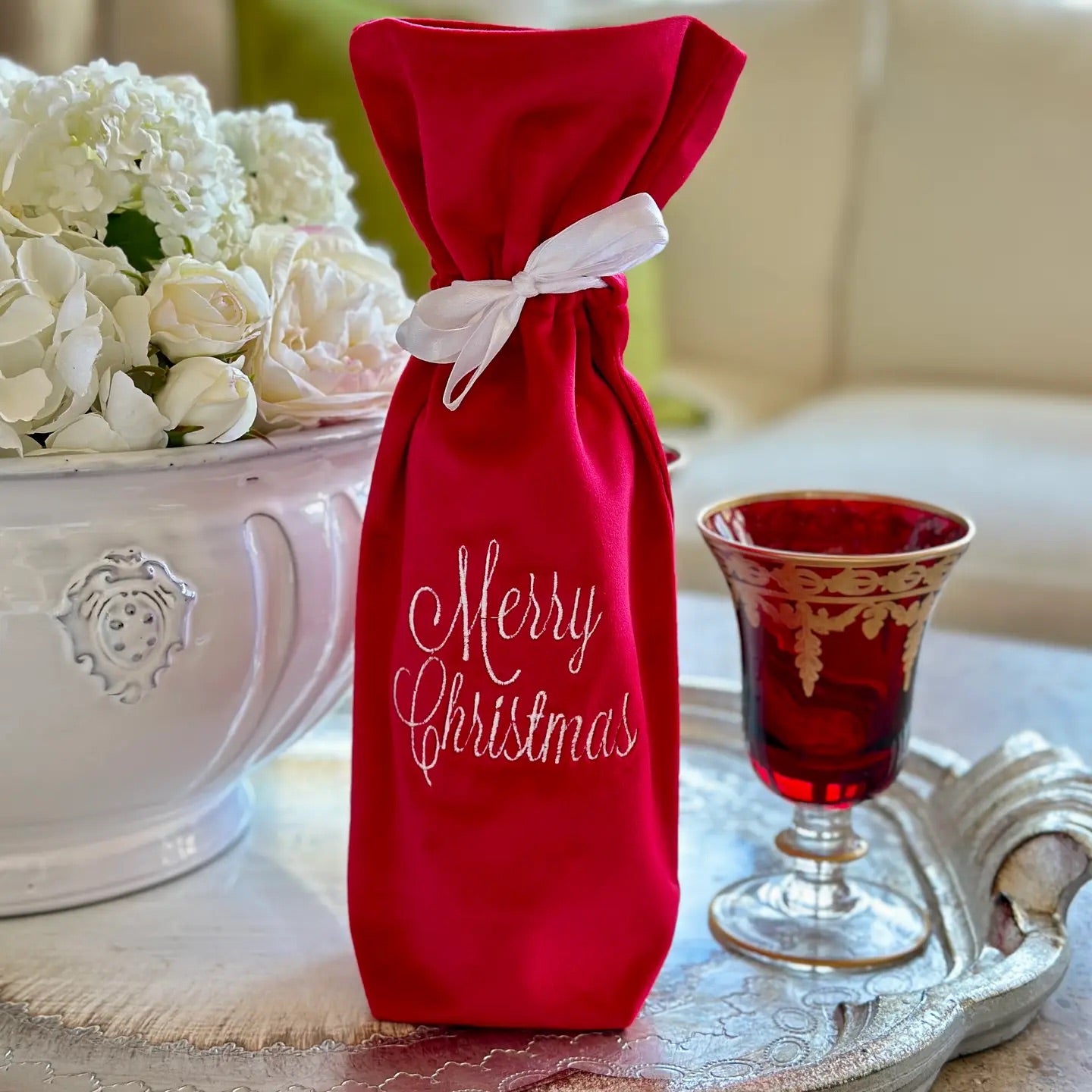 Merry Christmas Velvet Wine Bag - New Christmas/Holiday