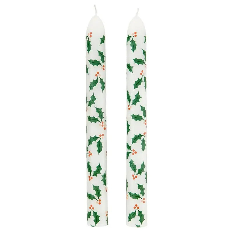 Tapered Candle - Word Holly - Set of 2