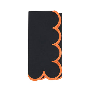 Cotton Scalloped Dinner Napkin: Black/Orange / 20"