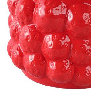 Decorative Planter - Red Ceramic Strawberry Flower, 8 in.