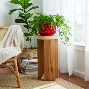 Decorative Planter - Red Ceramic Strawberry Flower, 8 in.