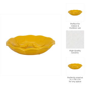 Decorative Bird Bath - Yellow Ceramic Scalloped Edge, 11 in.