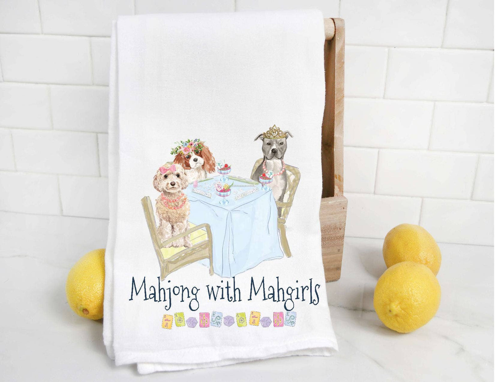 Dog Mahjong with Mahgirls Tea Towel