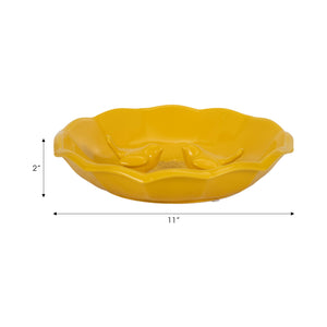 Decorative Bird Bath - Yellow Ceramic Scalloped Edge, 11 in.
