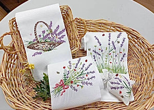 Embroidered Tea Towel - Lavender Bouquet