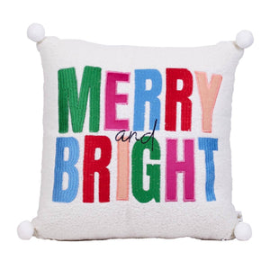 Merry and Bright Pillow   White/Multi   16x16
