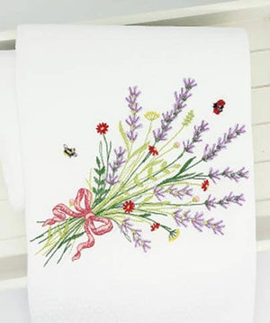 Embroidered Tea Towel - Lavender Bouquet