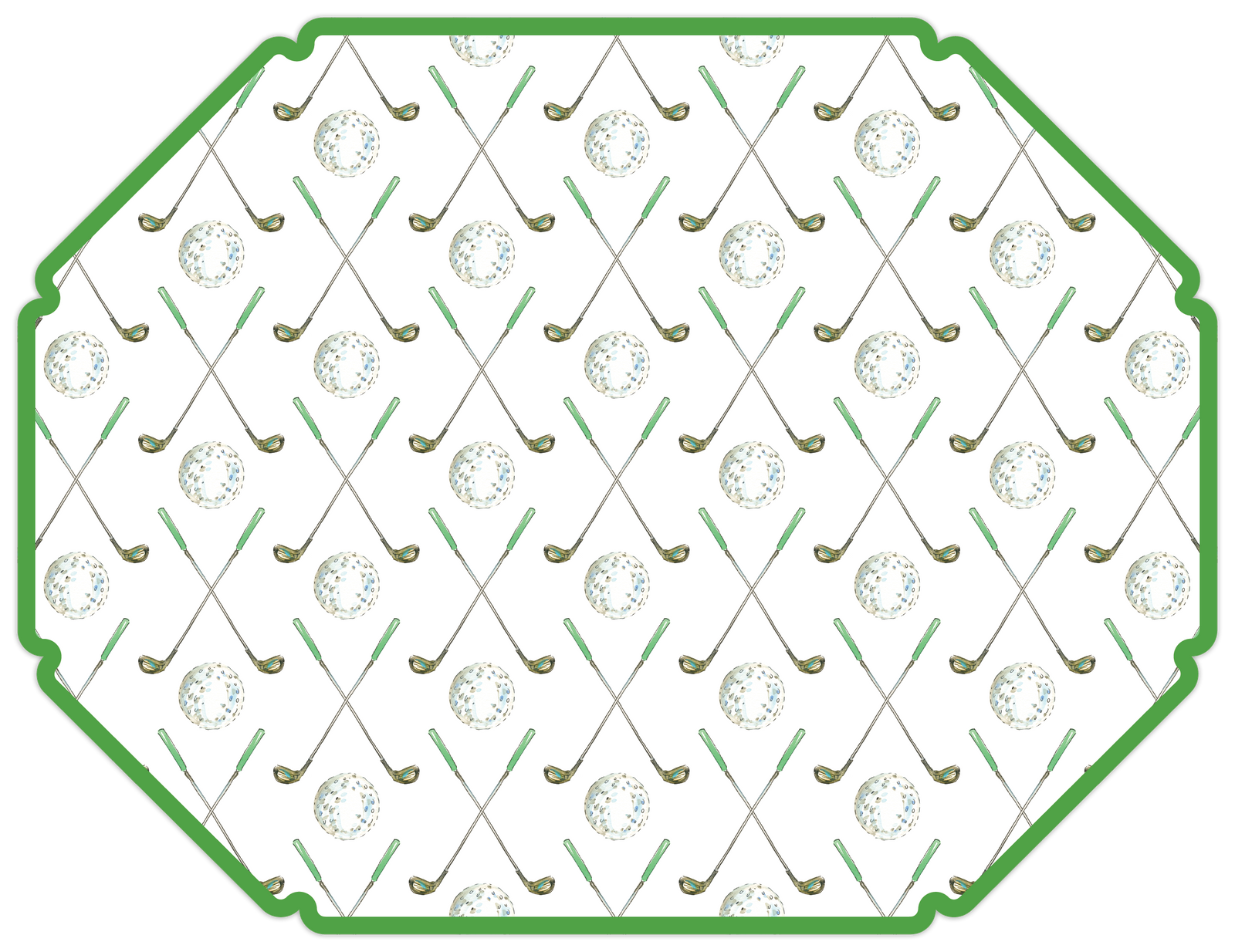 Hand Painted Golf Ball and Club Pattern Green Posh Placemat