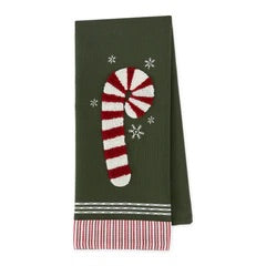 Candy Cane Embellished Dishtowel