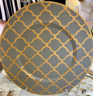 Gray and gold trellis charger