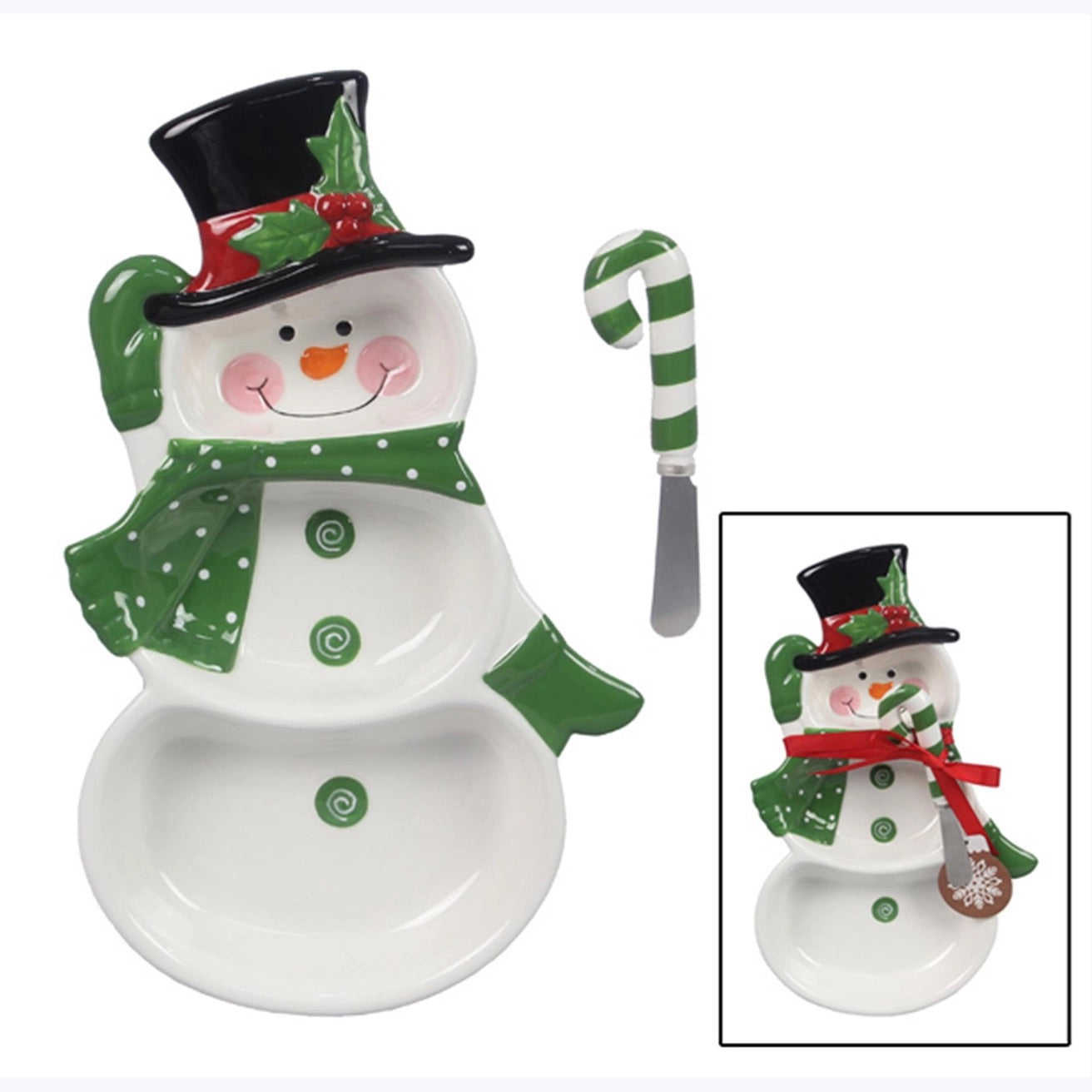 Ceramic Winter Whimsy Snowman Chip & Dip with Spreader