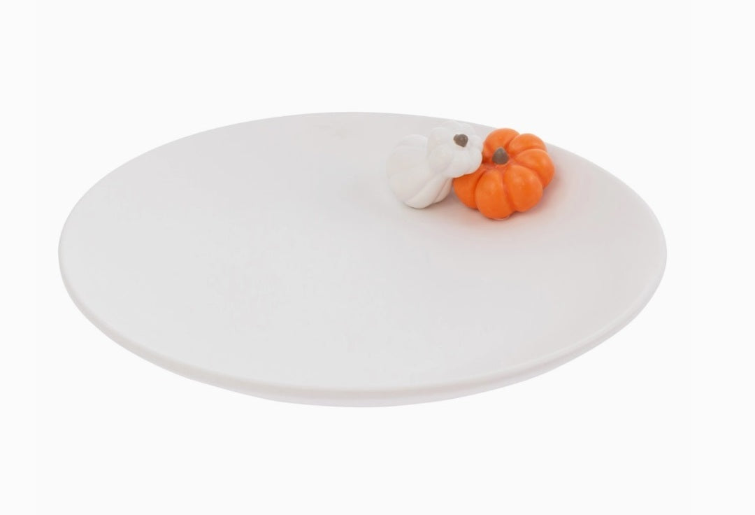 11.5" Dia. White Plate W Pumpkin Accents Fall Autumn Décor