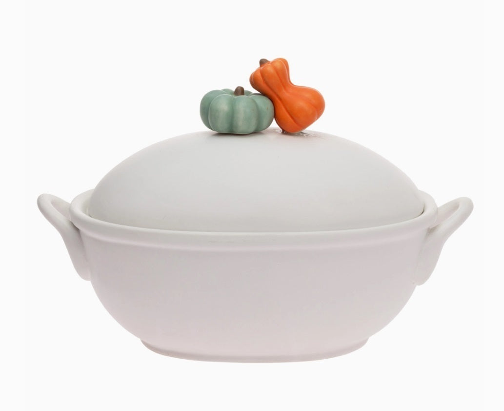 10.25" Long White Casserole Dish w/ Pumpkin Accents Fall