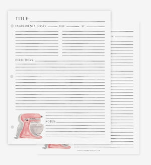 Recipe Binder Filler Pages