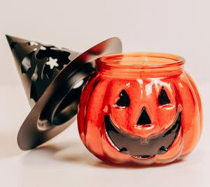 Pumpkin Candle w/ Metal Witch Hat