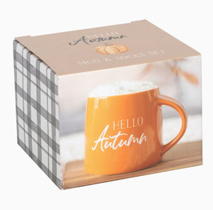 Hello Autumn Fall Mug and Socks Set