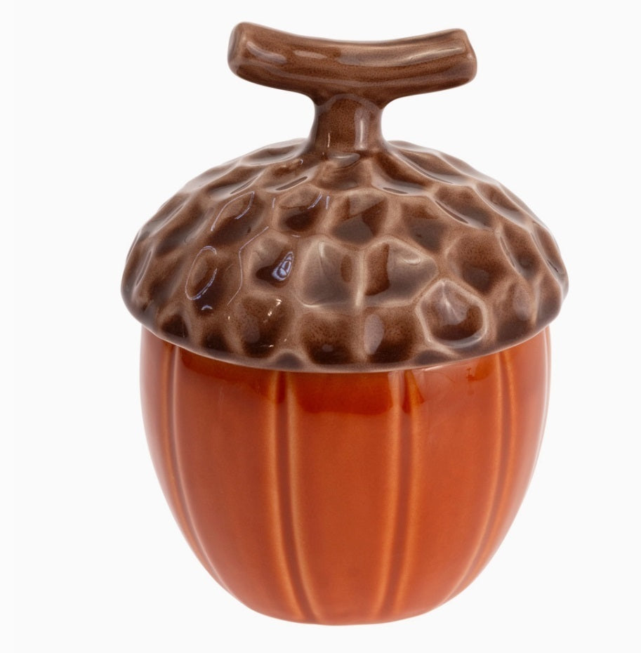 Tall Spicy Orange Acorn Ceramic Covered Jar Fall