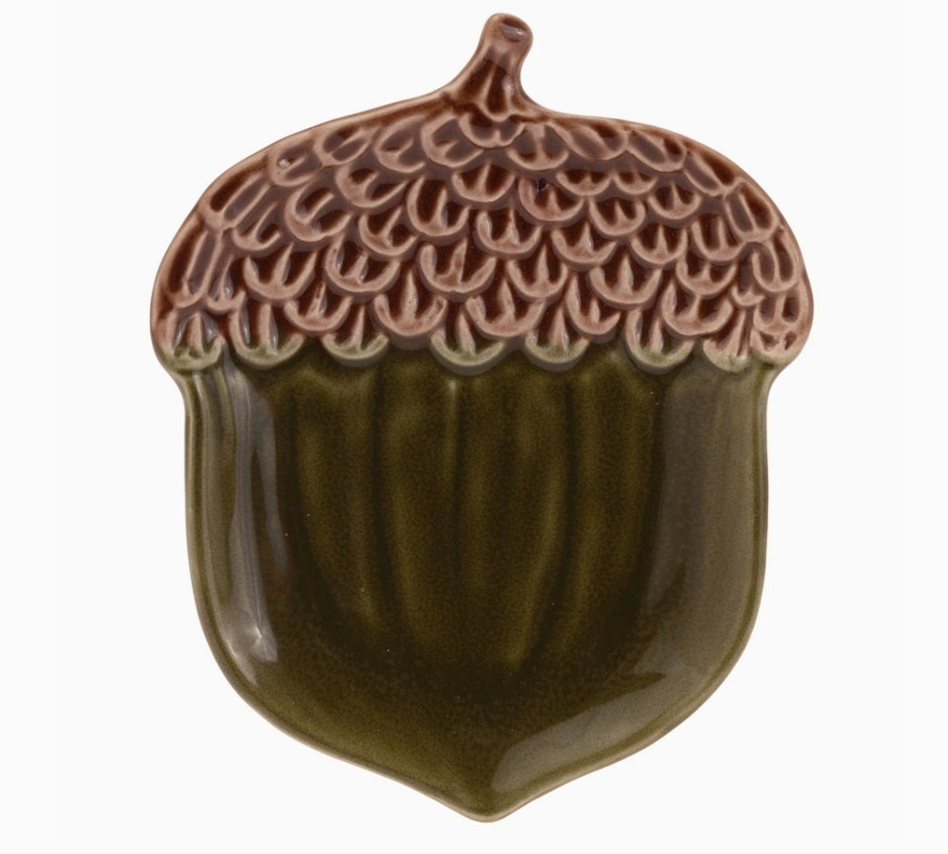 Olive Green Acorn Ceramic Plate Fall Autumn 6.5"