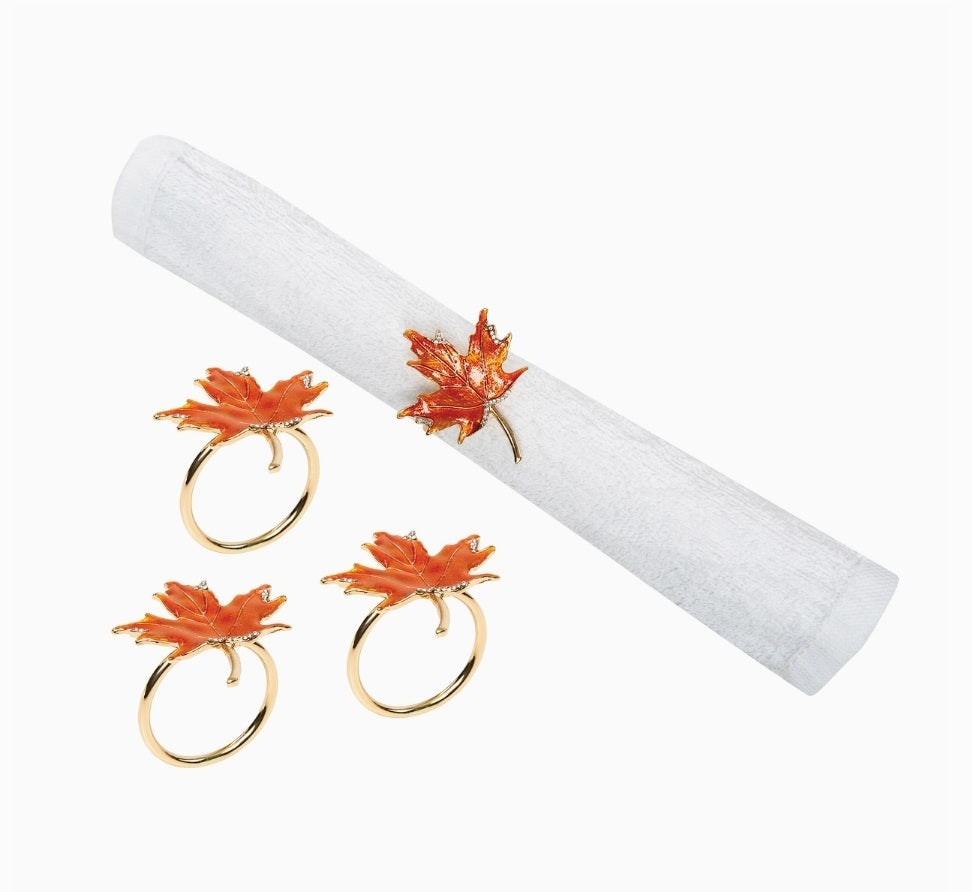 Fall/Harvest Maple Leaf Napkin Ring Set 4