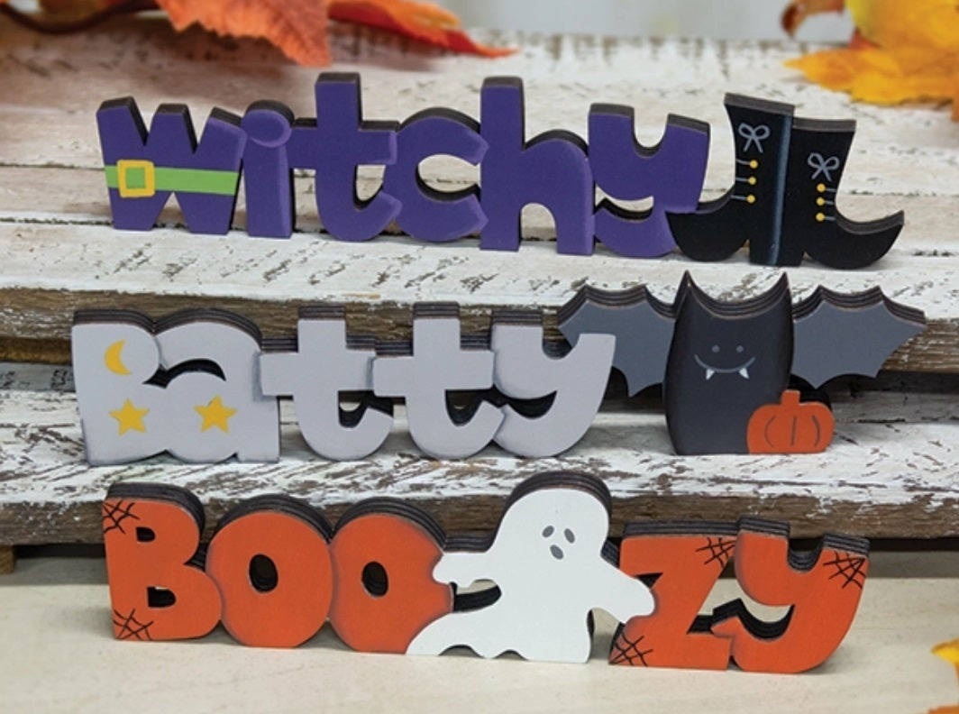 Boozy, Witchy, Batty Cutout Word Sitter, 3 Assorte