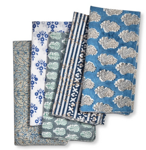 Cottage Blue Block Print dishtowel