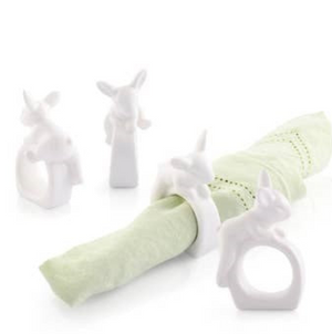 Porcelain Climbing Bunny Napkin Rings - Set of 4