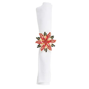 Christmas Poinsettia Napkin Ring Set of 4