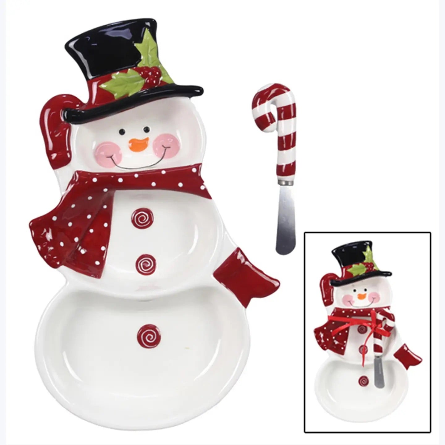 Ceramic Winter Whimsy Snowman Chip & Dip Set with Spreader