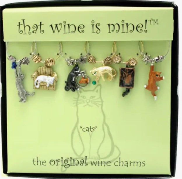 6-Piece  Cats Painted Wine Charms