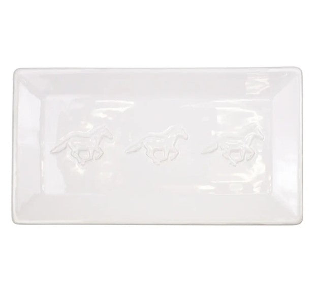 Horse Embossed Rectangle Platter White 12x6.5