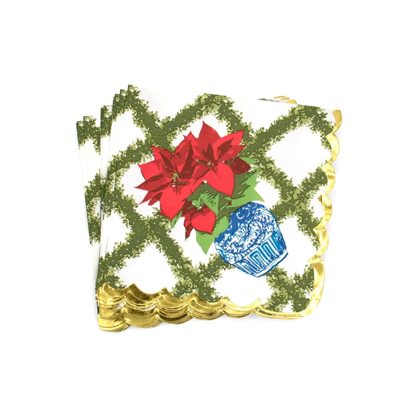 Poinsettias Embroidered Cocktail Napkin Boxed Set