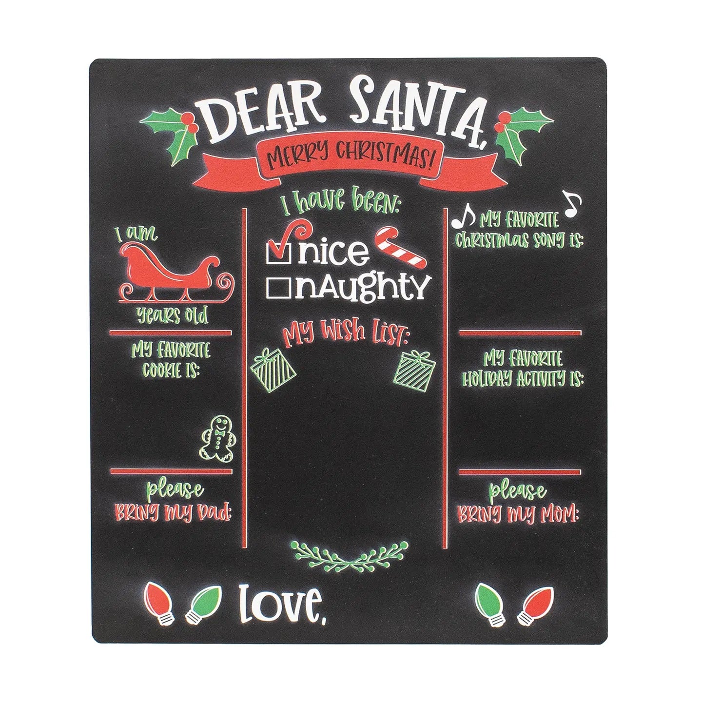 Dear Santa Metal Chalkboard Sign