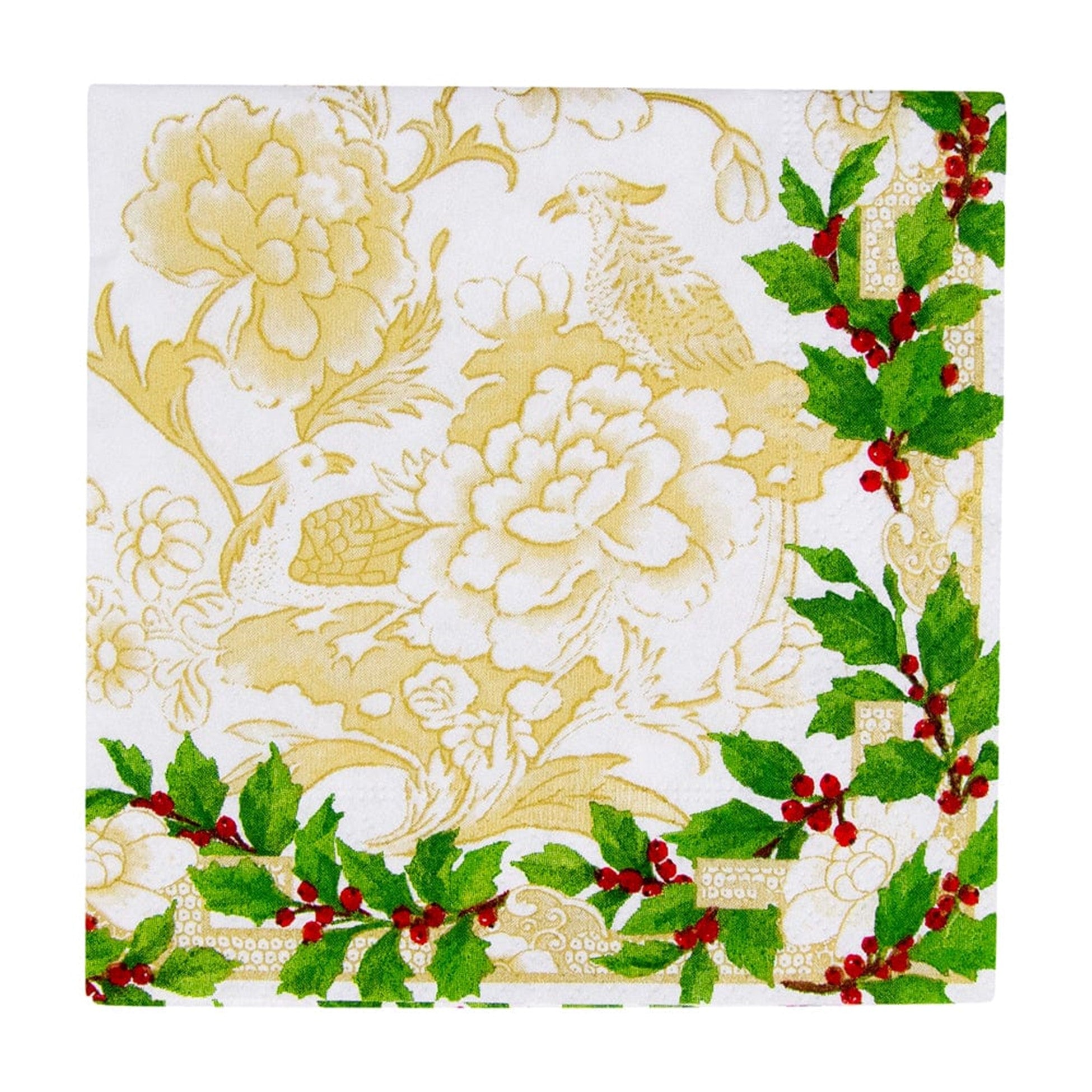 Holly, gold and ivory cocktail napkin