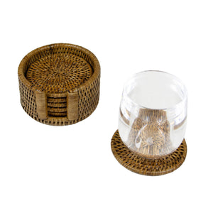 Rattan Round Coaster Set/hldr-Natur Rattan Round Coaster Set(6)/holder