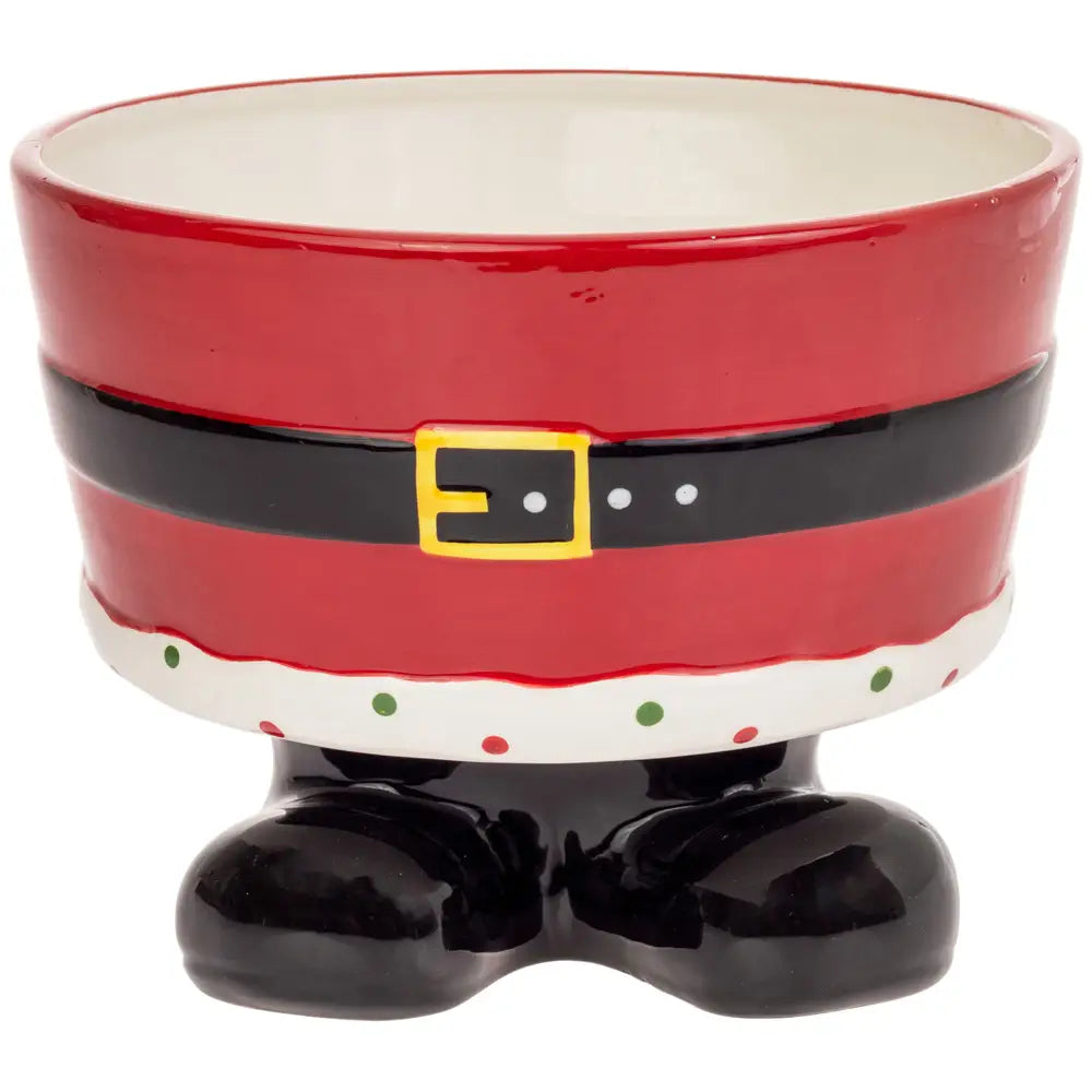 8" Dia. Santa Belt Ceramic Footed Bowl Christmas