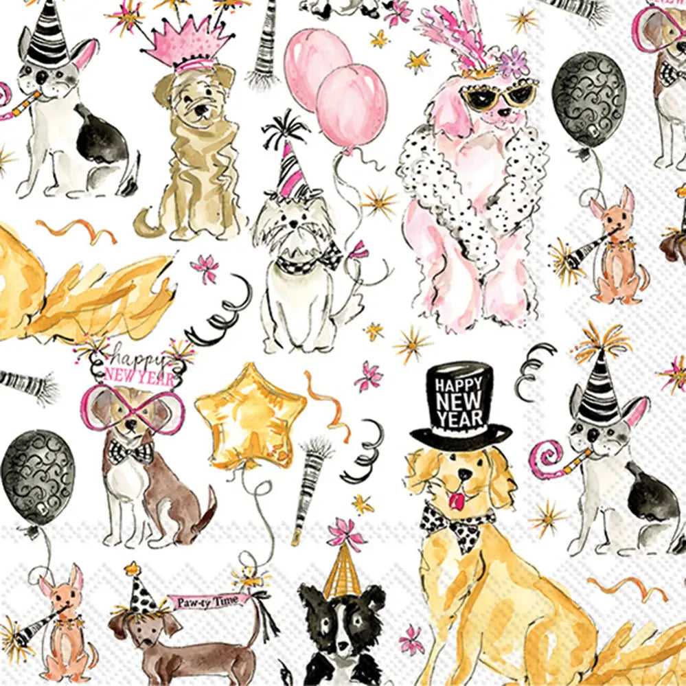 Paper Cocktail Napkins Pk/20 New Years Dogs Christmas