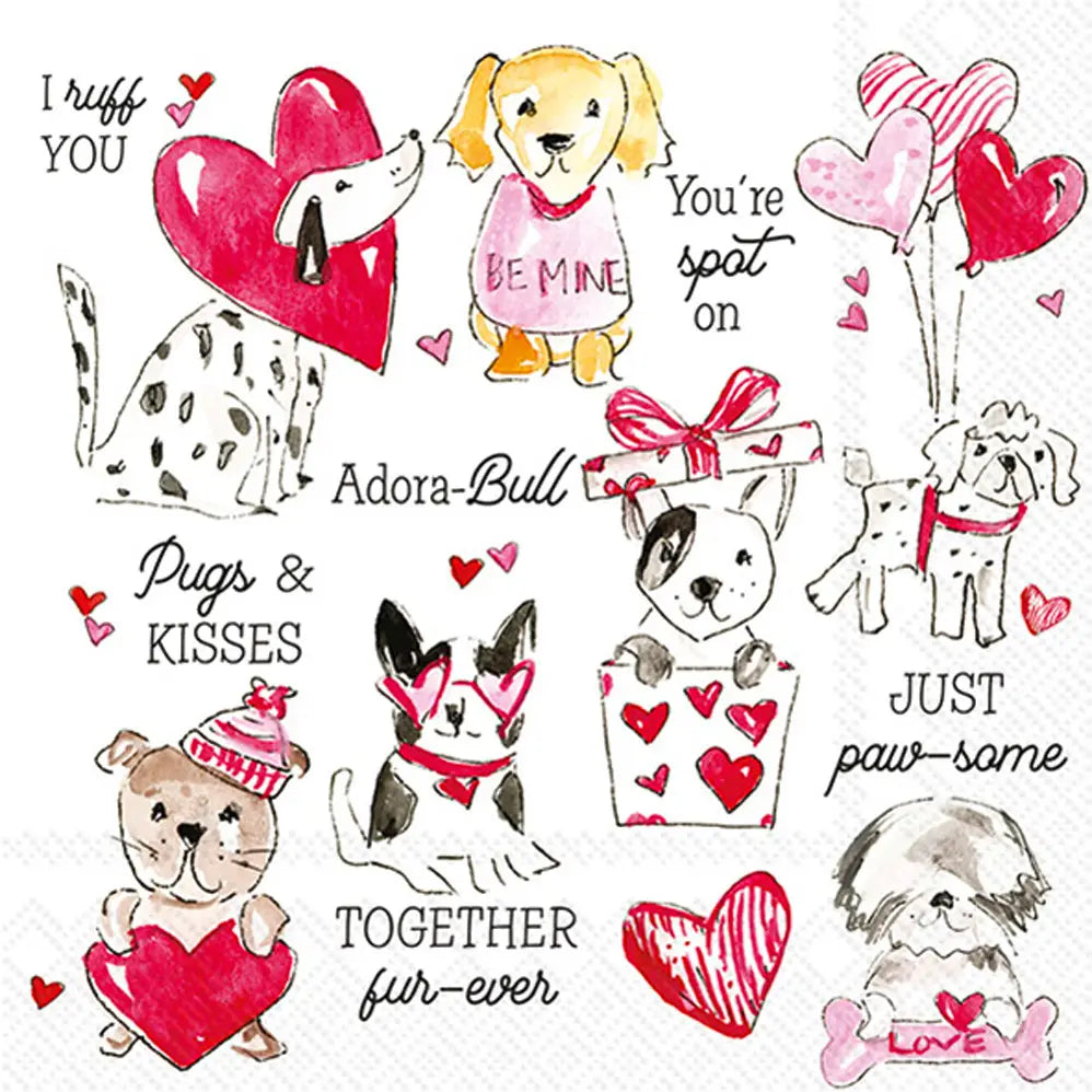 Paper Cocktail Napkins 20ct Pugs & Kisses Rosanne Beck